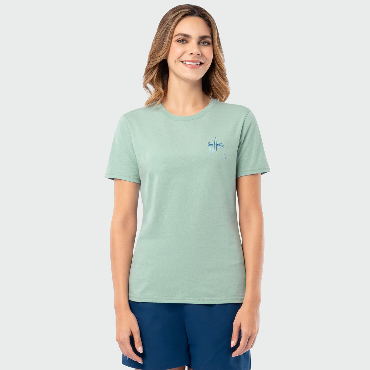 Guy Harvey HarborLite Crew Tee - Coastal Vibes — BLUE SURF (official product shot)