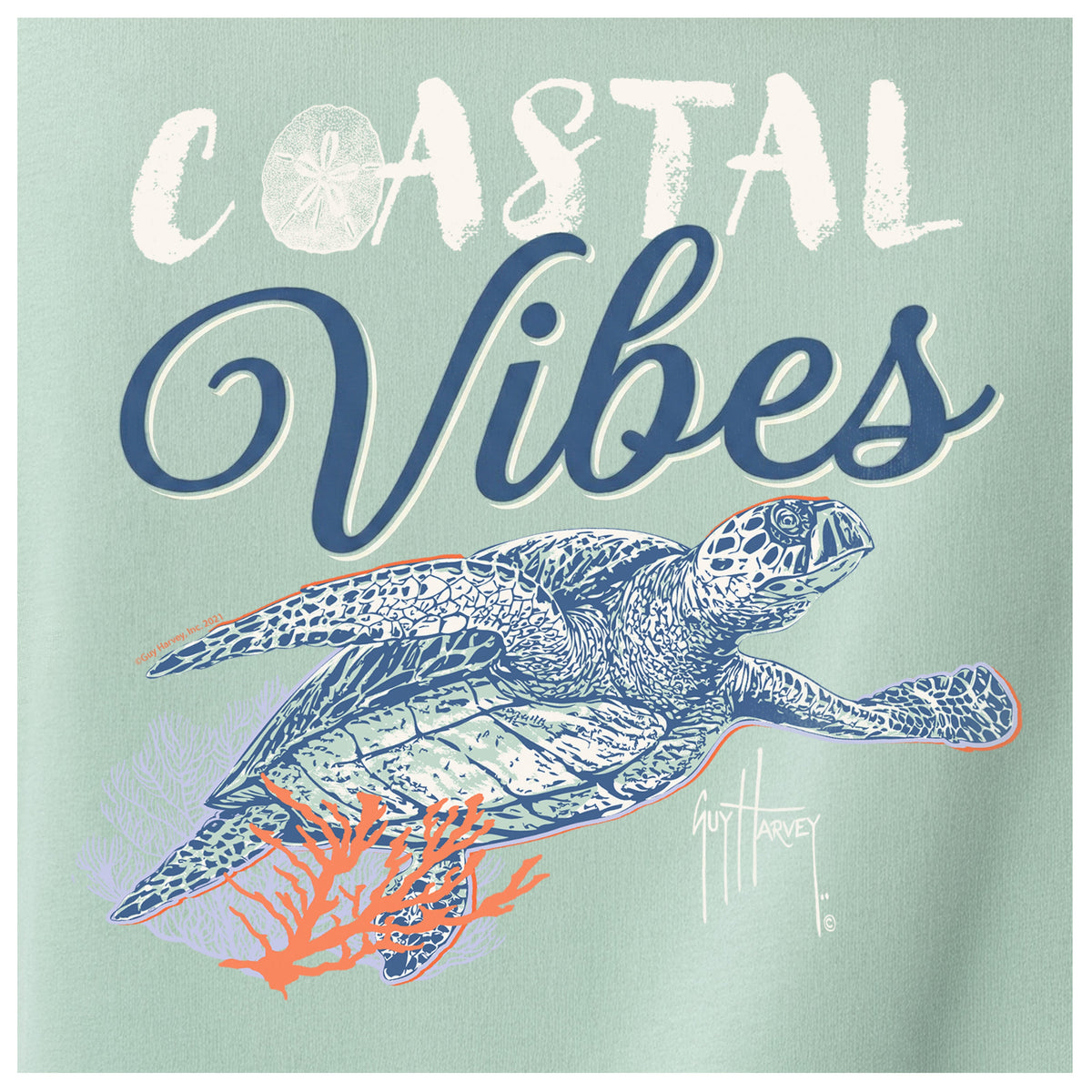 Guy Harvey HarborLite Crew Tee - Coastal Vibes — BLUE SURF (official product shot)