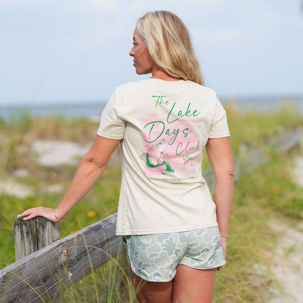 Guy Harvey HarborLite Crew Tee - Lake Days — ALMOND MILK (official product shot)