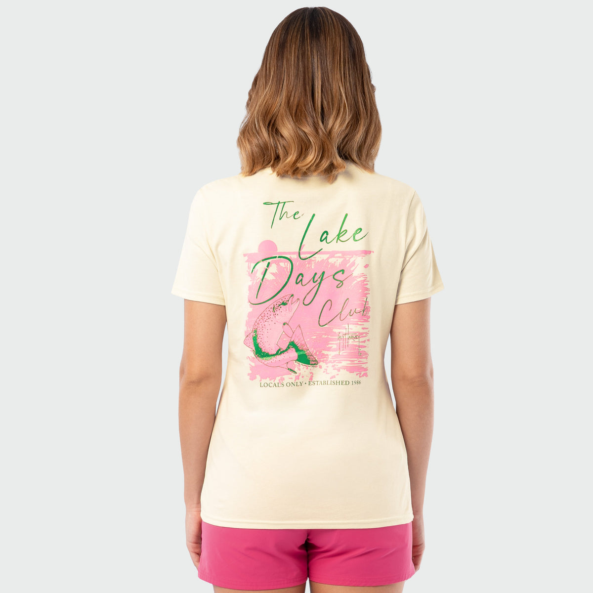 Guy Harvey HarborLite Crew Tee - Lake Days — ALMOND MILK (official product shot)