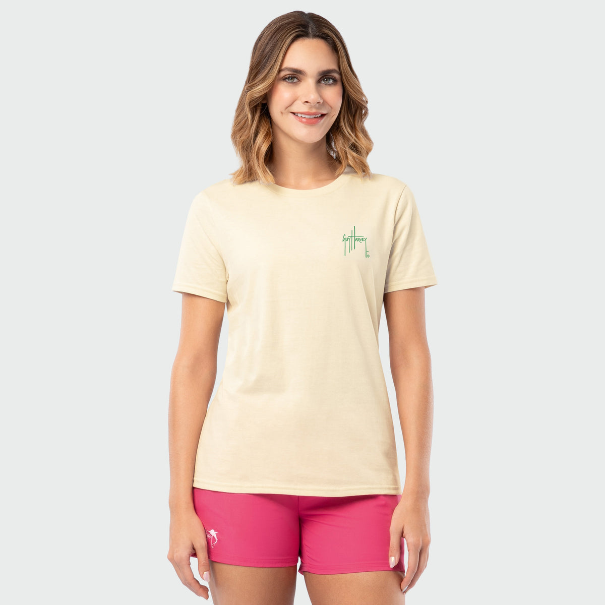 Guy Harvey HarborLite Crew Tee - Lake Days — ALMOND MILK (official product shot)