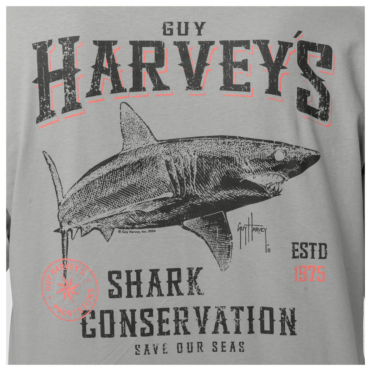 Guy Harvey HarborLite Long Sleeve Tee - Mako Conservation — ULTIMATE GREY (official product shot)