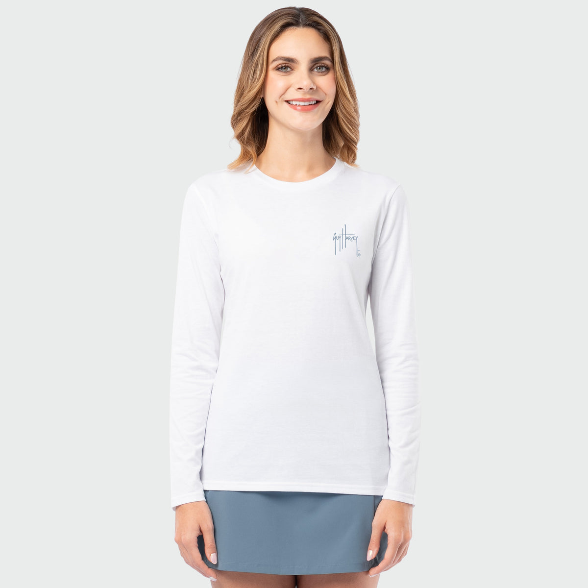 Guy Harvey HarborLite Long Sleeve Tee - Sea La Vie — BRIGHT WHITE (official product shot)