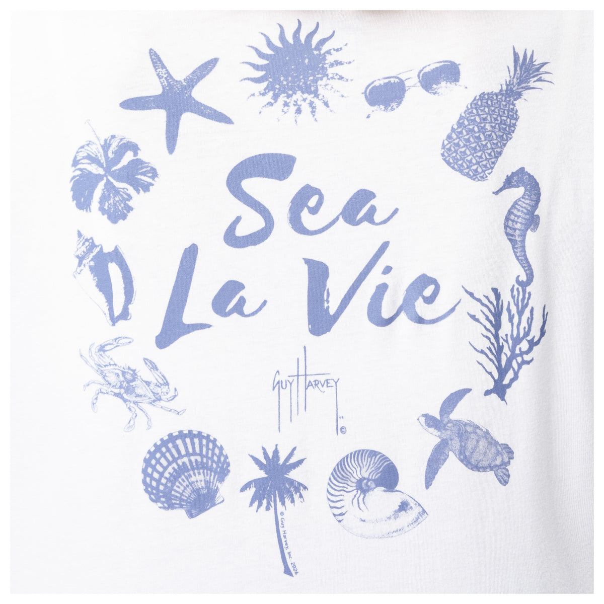 Guy Harvey HarborLite Long Sleeve Tee - Sea La Vie — BRIGHT WHITE (official product shot)