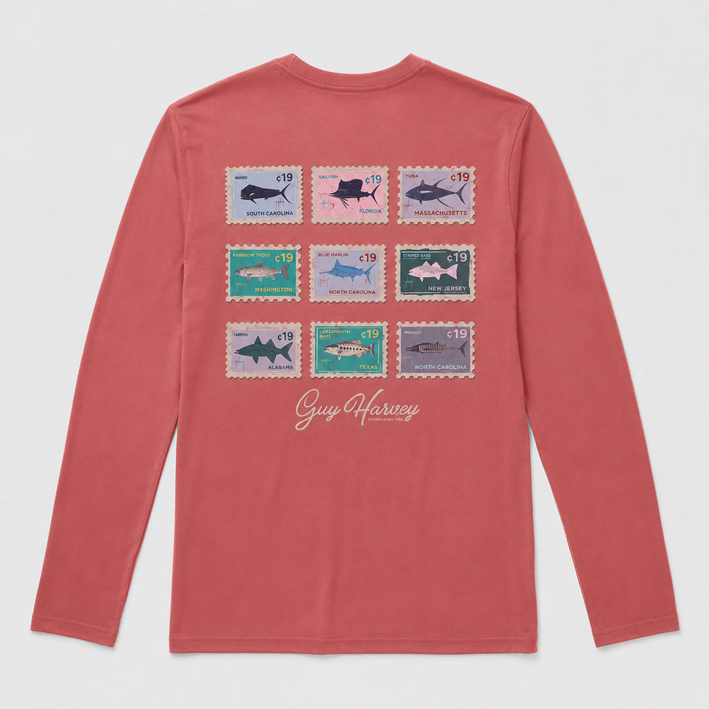Guy Harvey HarborLite Long Sleeve Tee - Stamped — FADED ROSE (official product shot)