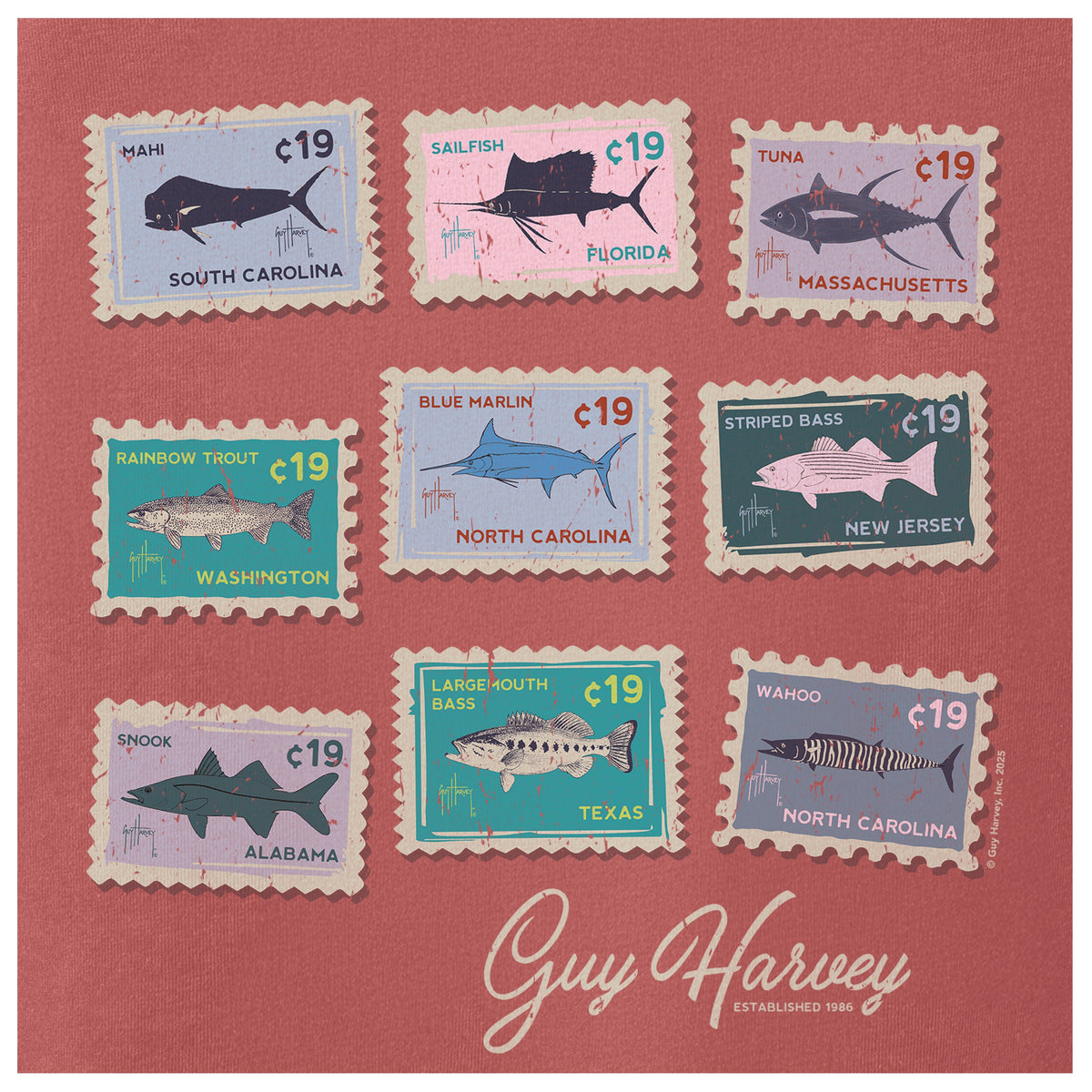 Guy Harvey HarborLite Long Sleeve Tee - Stamped — FADED ROSE (official product shot)