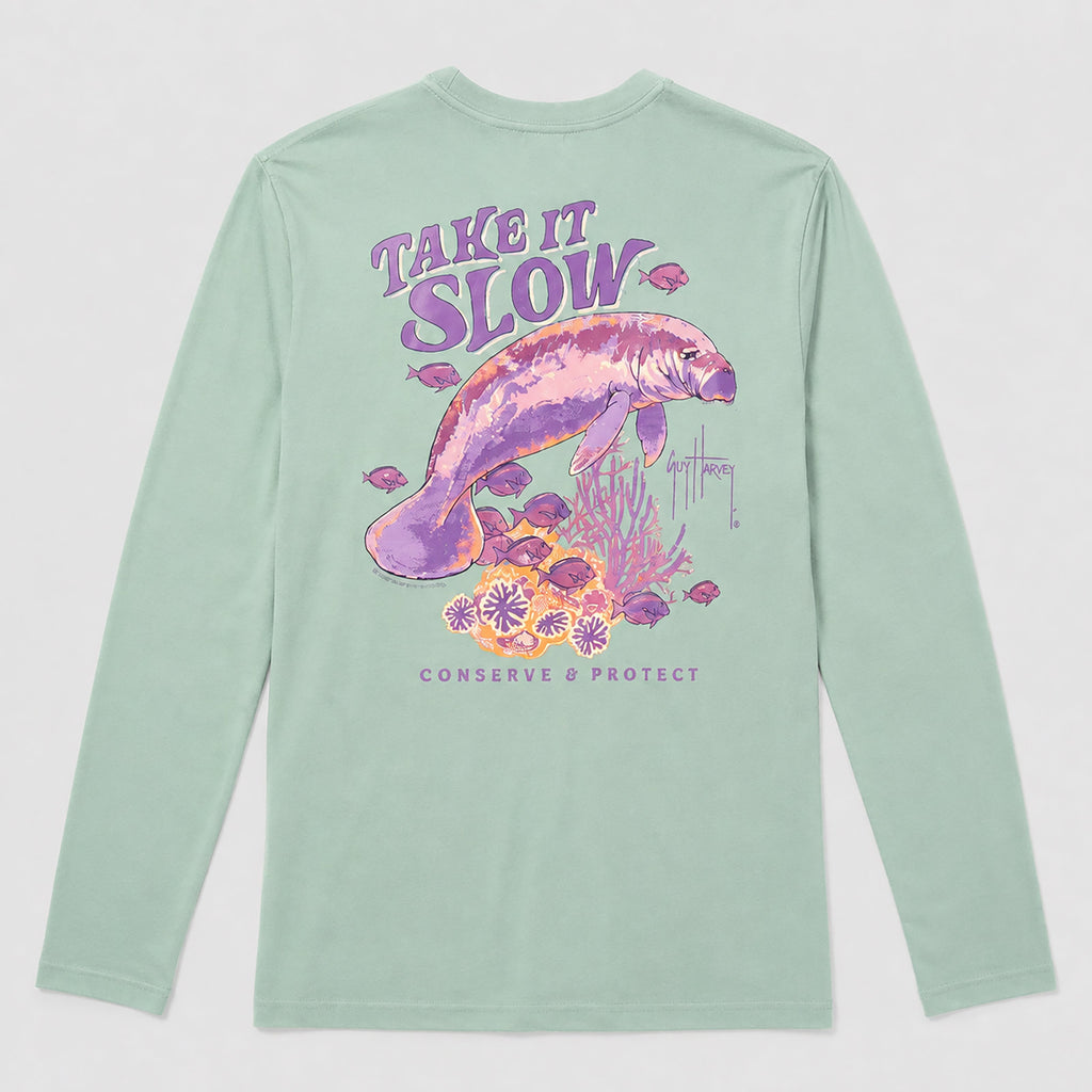 Guy Harvey HarborLite Long Sleeve Tee - Take It Slow — BLUE SURF (official product shot)