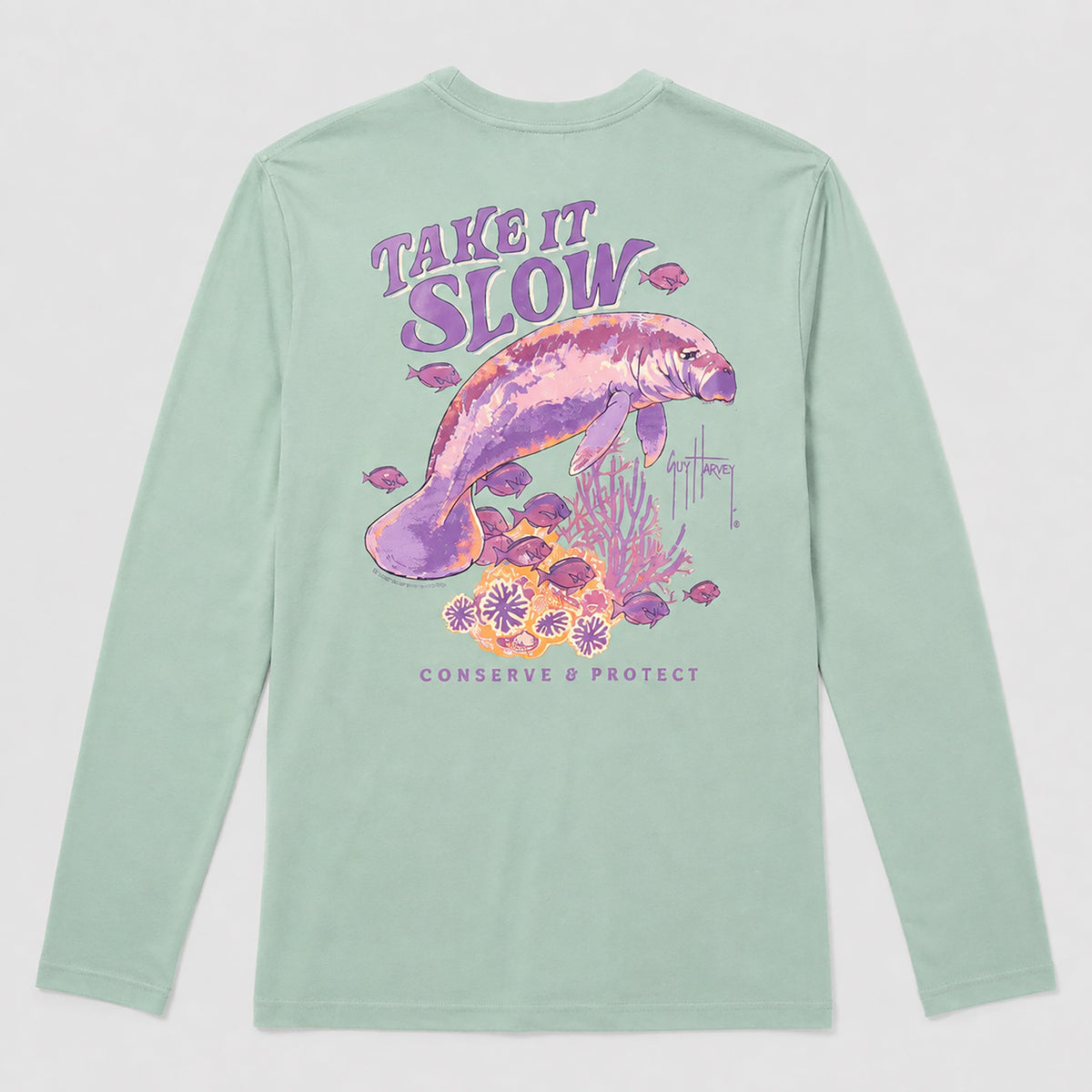 Guy Harvey HarborLite Long Sleeve Tee - Take It Slow — BLUE SURF (official product shot)
