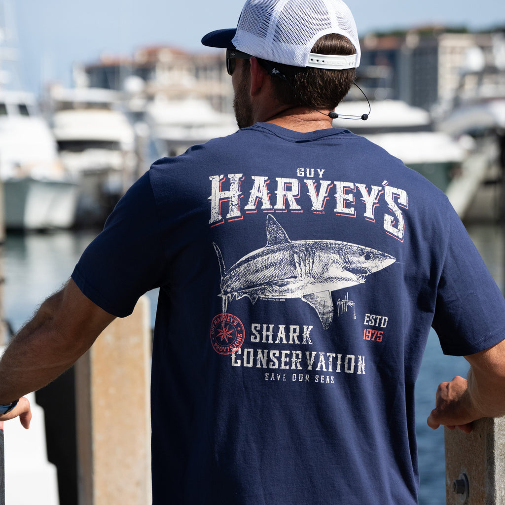 Guy Harvey HarborLite Tee - Mako Conservation — NAVAL ACADEMY (official product shot)