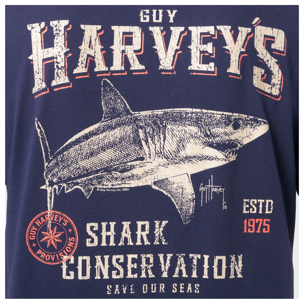 Guy Harvey HarborLite Tee - Mako Conservation — NAVAL ACADEMY (official product shot)
