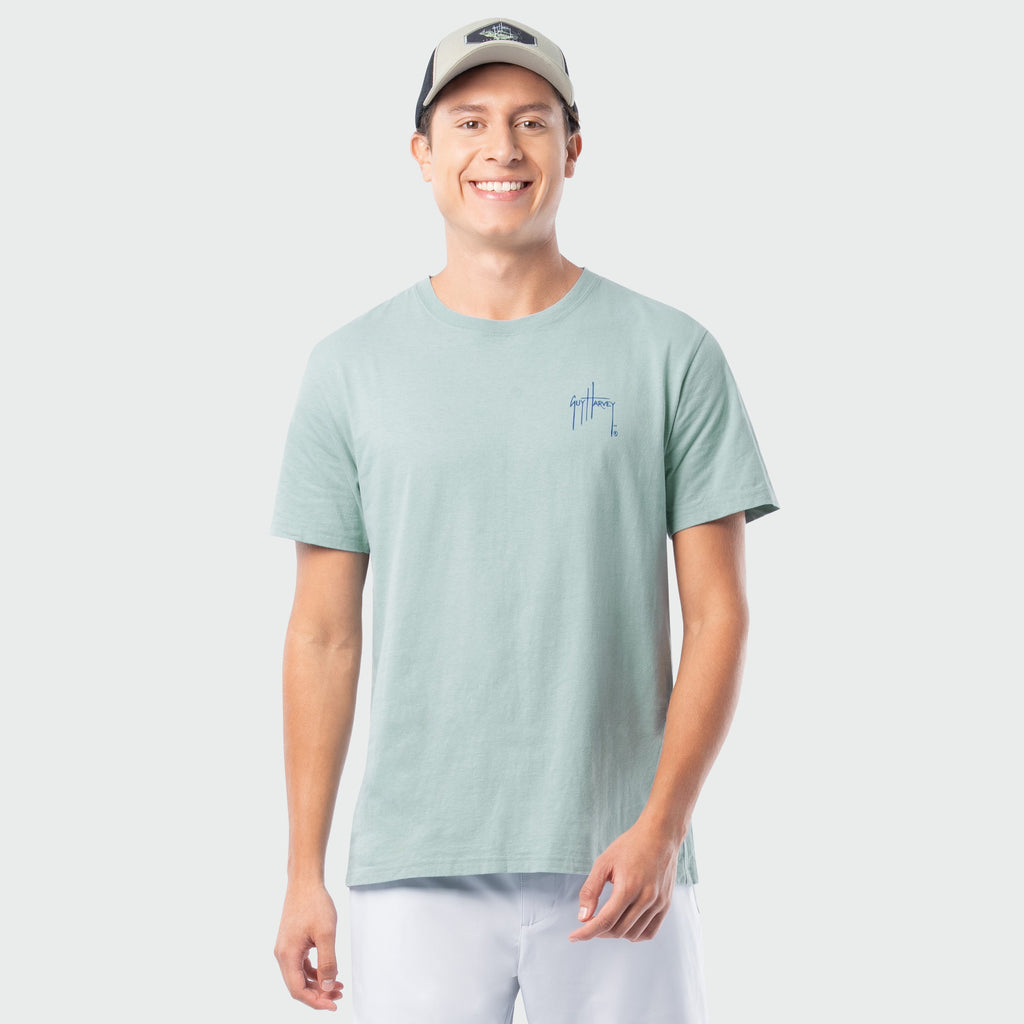 Guy Harvey HarborLite Tee - Bass Badge — BLUE SURF (official product shot)