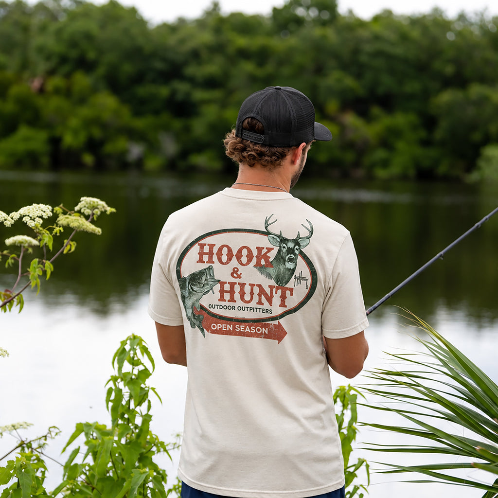 Guy Harvey HarborLite Tee - Hook & Hunt — ALMOND MILK (official product shot)