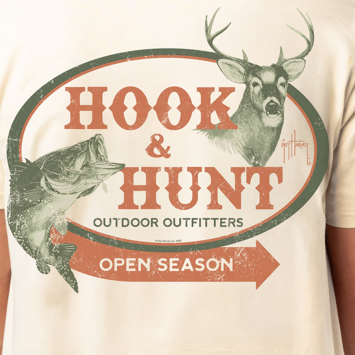 Guy Harvey HarborLite Tee - Hook & Hunt — ALMOND MILK (official product shot)