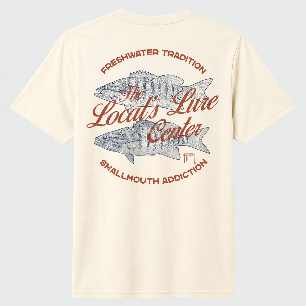 Guy Harvey HarborLite Tee - Locals Lure — ALMOND MILK (official product shot)