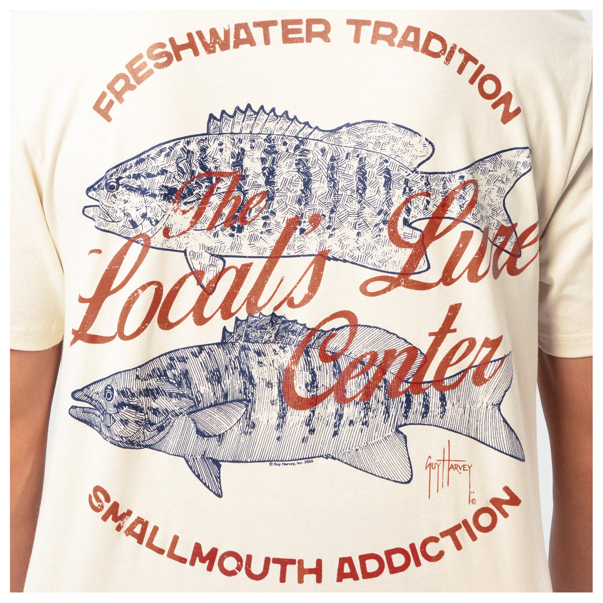 Guy Harvey HarborLite Tee - Locals Lure — ALMOND MILK (official product shot)