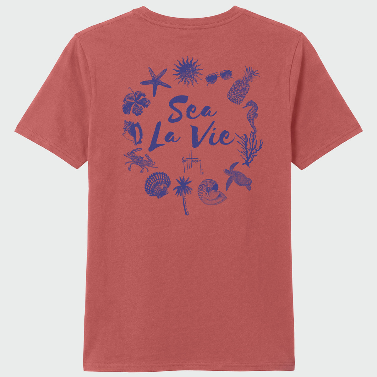 Guy Harvey HarborLite V-Neck Tee - Sea La Vie — FADED ROSE (official product shot)