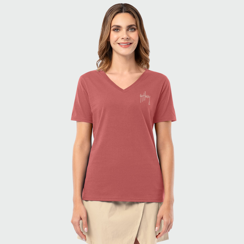 Guy Harvey HarborLite V-Neck Tee - Sea La Vie — FADED ROSE (official product shot)