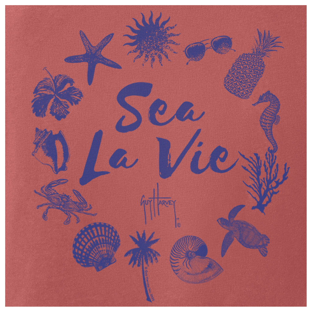 Guy Harvey HarborLite V-Neck Tee - Sea La Vie — FADED ROSE (official product shot)