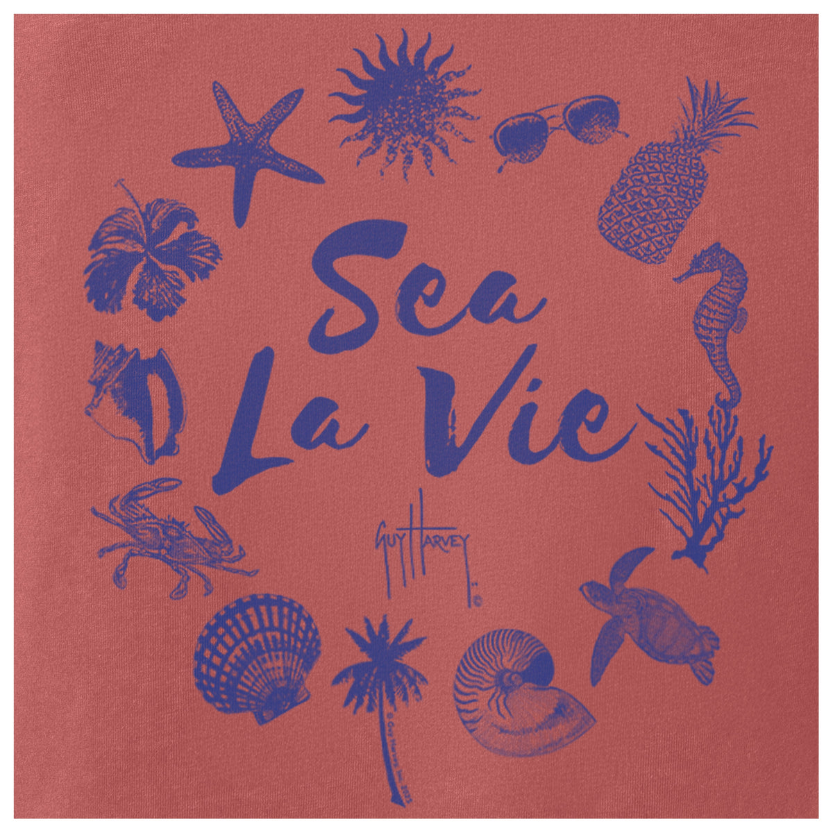Guy Harvey HarborLite V-Neck Tee - Sea La Vie — FADED ROSE (official product shot)