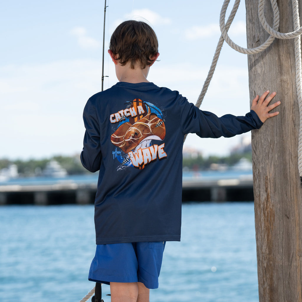 Guy Harvey Kids Eco Cast Sun Protection Crew - Wave Catcher — NAVAL ACADEMY (official product shot)