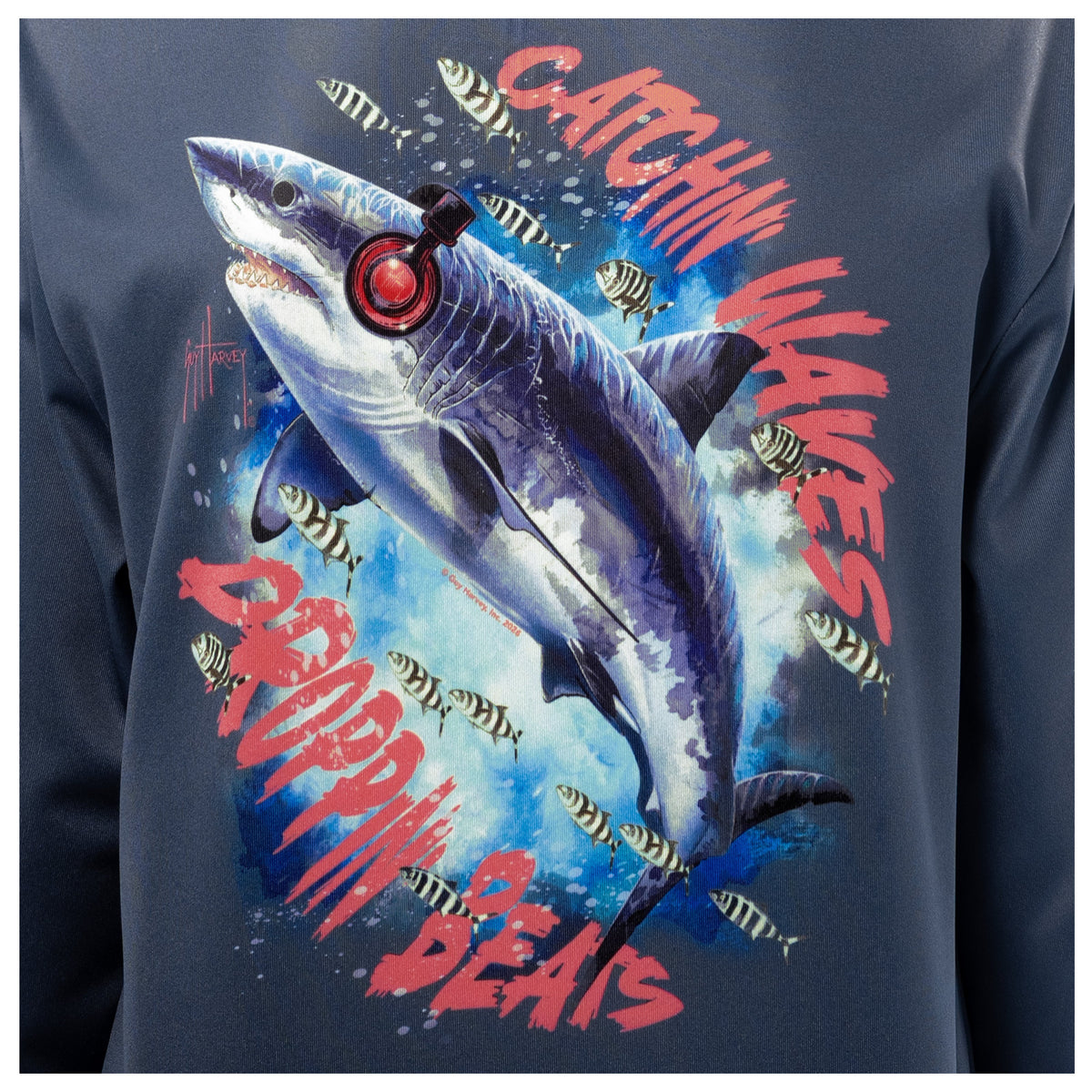 Guy Harvey Kids Eco Cast Sun Protection Hoodie - Dropping Beats — NAVAL ACADEMY (official product shot)