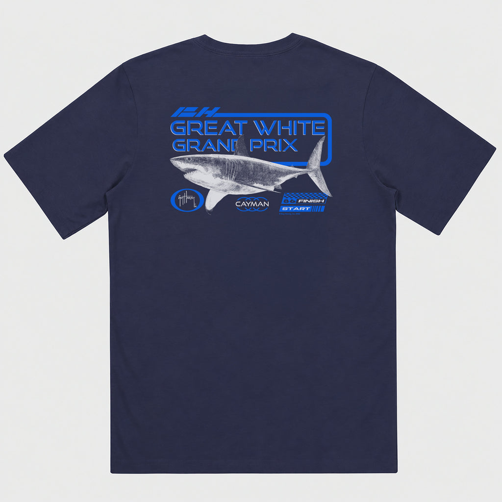 Guy Harvey Kids HarborLite Tee - Great White Grand Prix — NAVAL ACADEMY (official product shot)