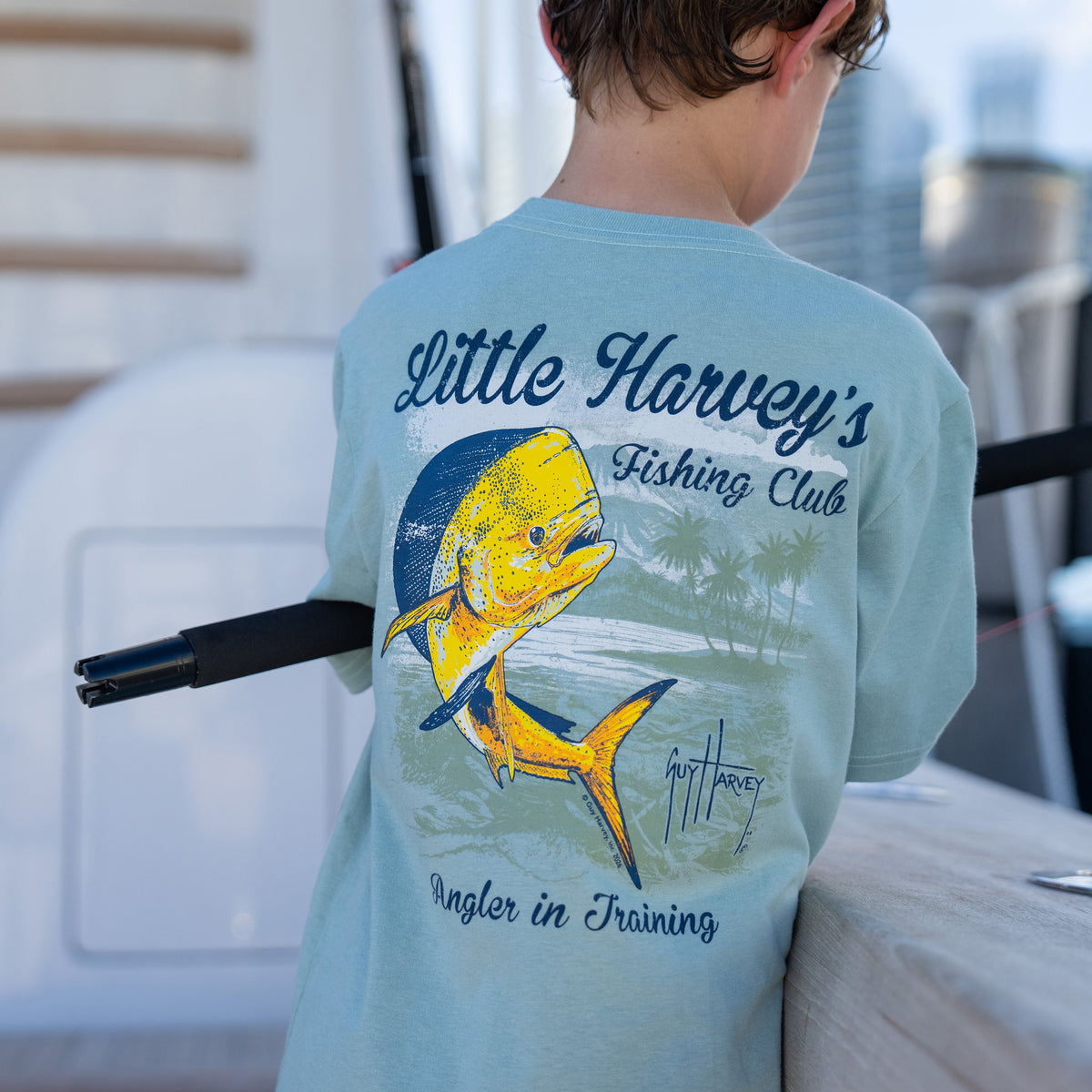Guy Harvey Kids HarborLite Tee - Little Harveys — BLUE SURF (official product shot)