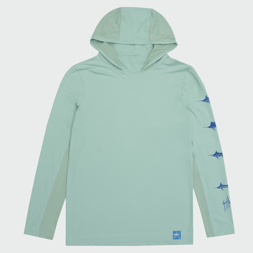 Guy Harvey Kids Marlin Air Sun Protection Hood - Blue Surf — BLUE SURF (official product shot)