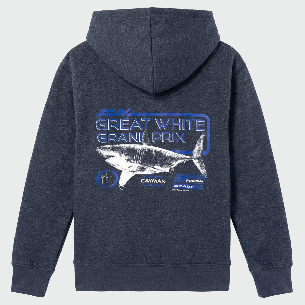 Guy Harvey Kids Tradewinds Fleece Hoodie - Great White Grand Prix — DARK NAVY HEATHER (official product shot)