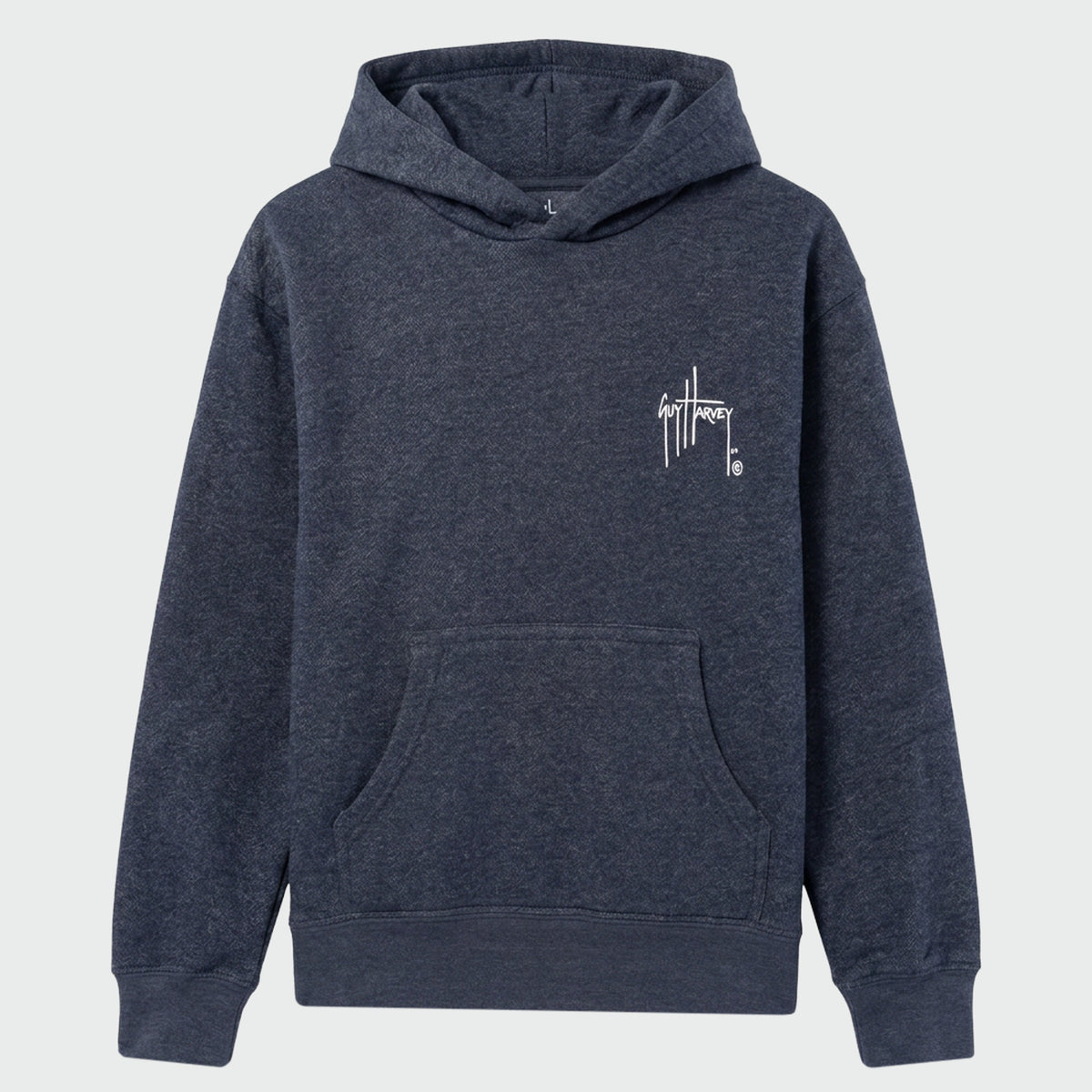 Guy Harvey Kids Tradewinds Fleece Hoodie - Great White Grand Prix — DARK NAVY HEATHER (official product shot)