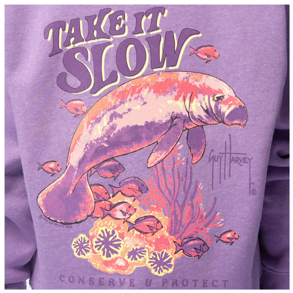 Guy Harvey Kids Tradewinds Fleece Hoodie - Take It Slow — PURPLE HEATHER (official product shot)