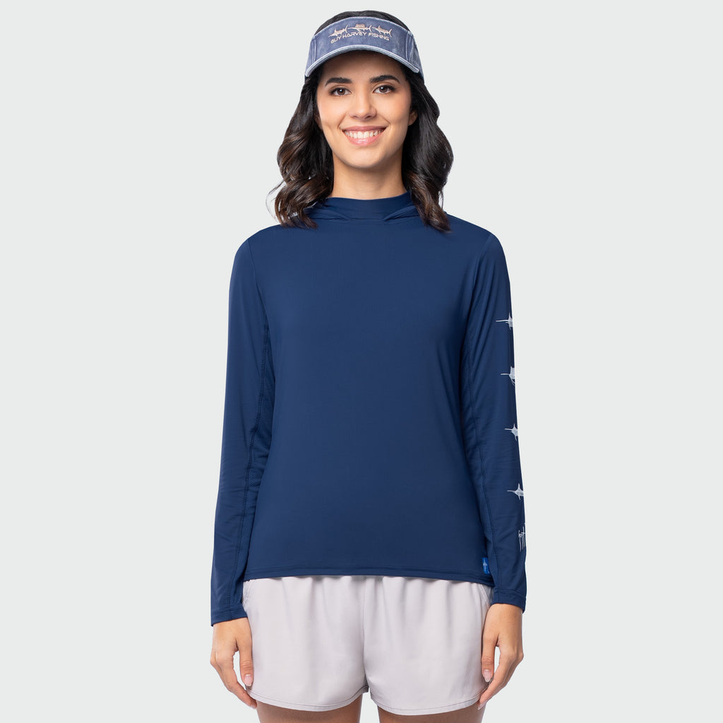 Guy Harvey Women's Marlin Air Sun Protection Hood - Estate Blue — ESTATE BLUE (official product shot)
