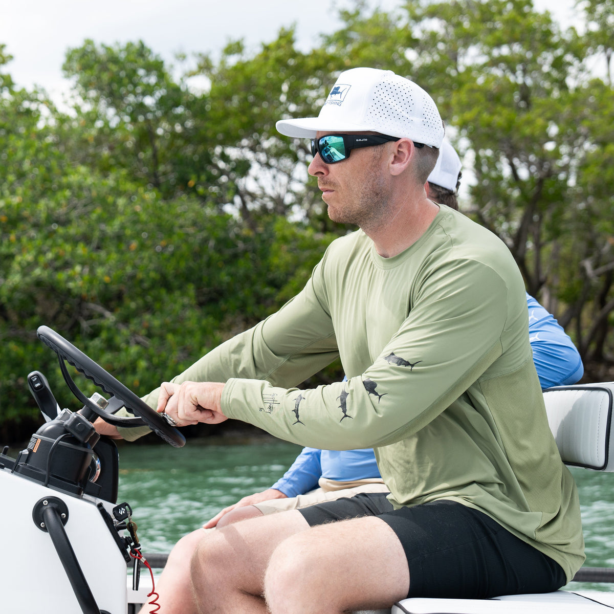 Guy Harvey Men's Marlin Air Sun Protection Crew - Oil Green — OIL GREEN (official product shot)