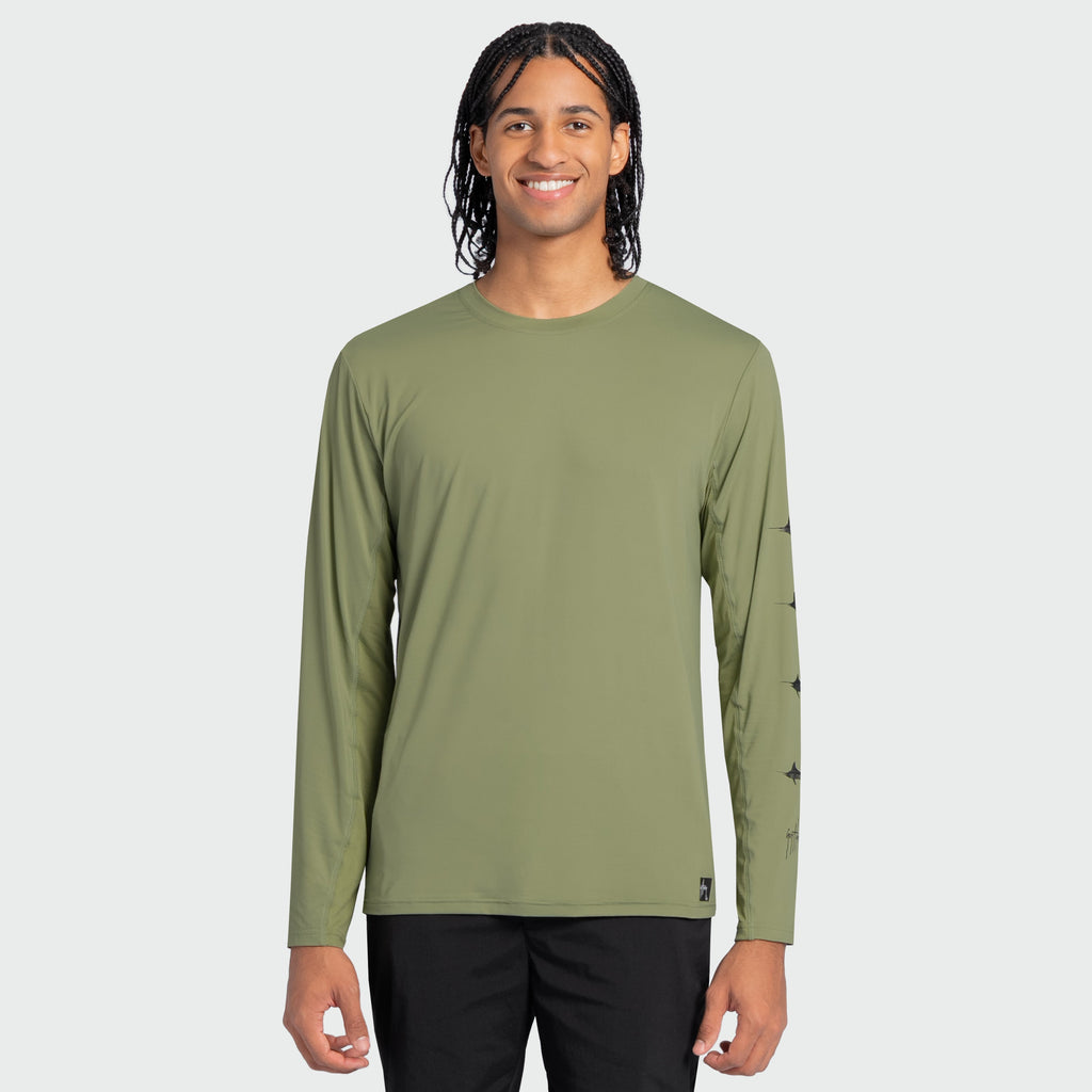 Guy Harvey Men's Marlin Air Sun Protection Crew - Oil Green — OIL GREEN (official product shot)