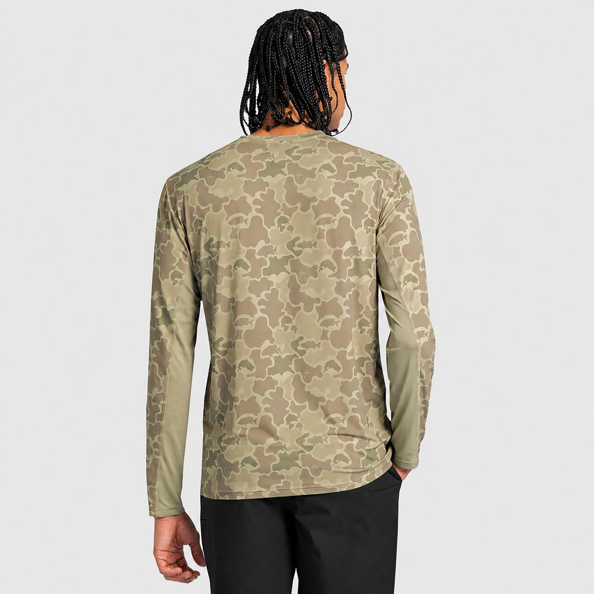 Guy Harvey Men's Marlin Air Sun Protection Printed Crew - Mallard Camo — ALMOND MILK (official product shot)