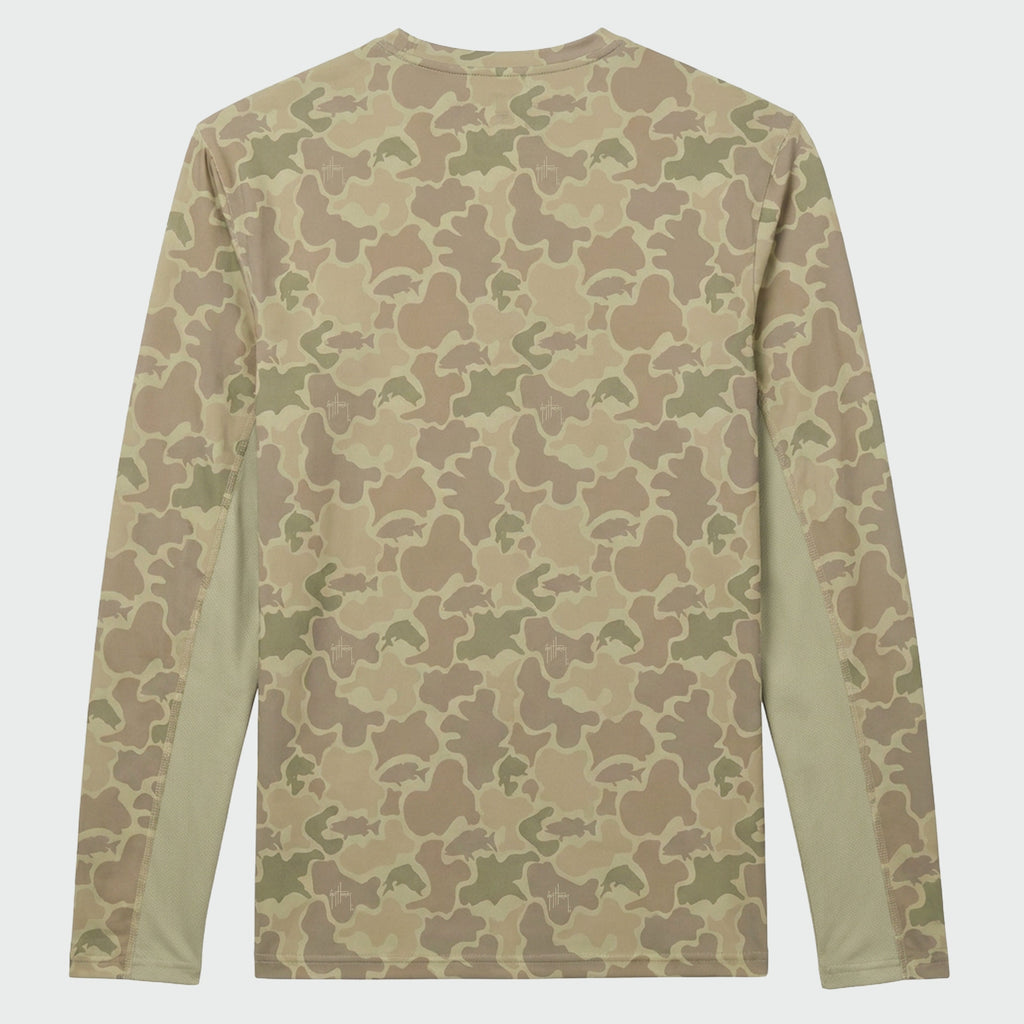 Guy Harvey Men's Marlin Air Sun Protection Printed Crew - Mallard Camo — ALMOND MILK (official product shot)