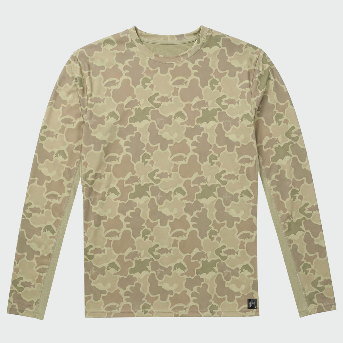 Guy Harvey Men's Marlin Air Sun Protection Printed Crew - Mallard Camo — ALMOND MILK (official product shot)