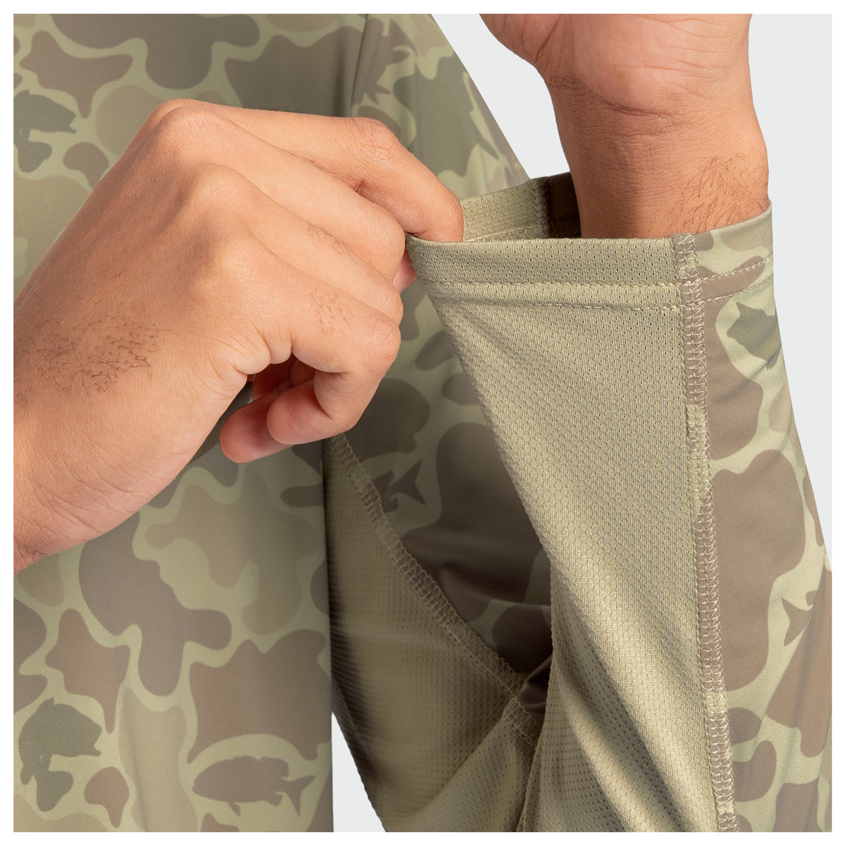 Guy Harvey Men's Marlin Air Sun Protection Printed Crew - Mallard Camo — ALMOND MILK (official product shot)