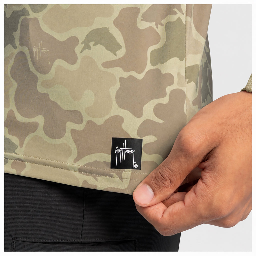 Guy Harvey Men's Marlin Air Sun Protection Printed Crew - Mallard Camo — ALMOND MILK (official product shot)