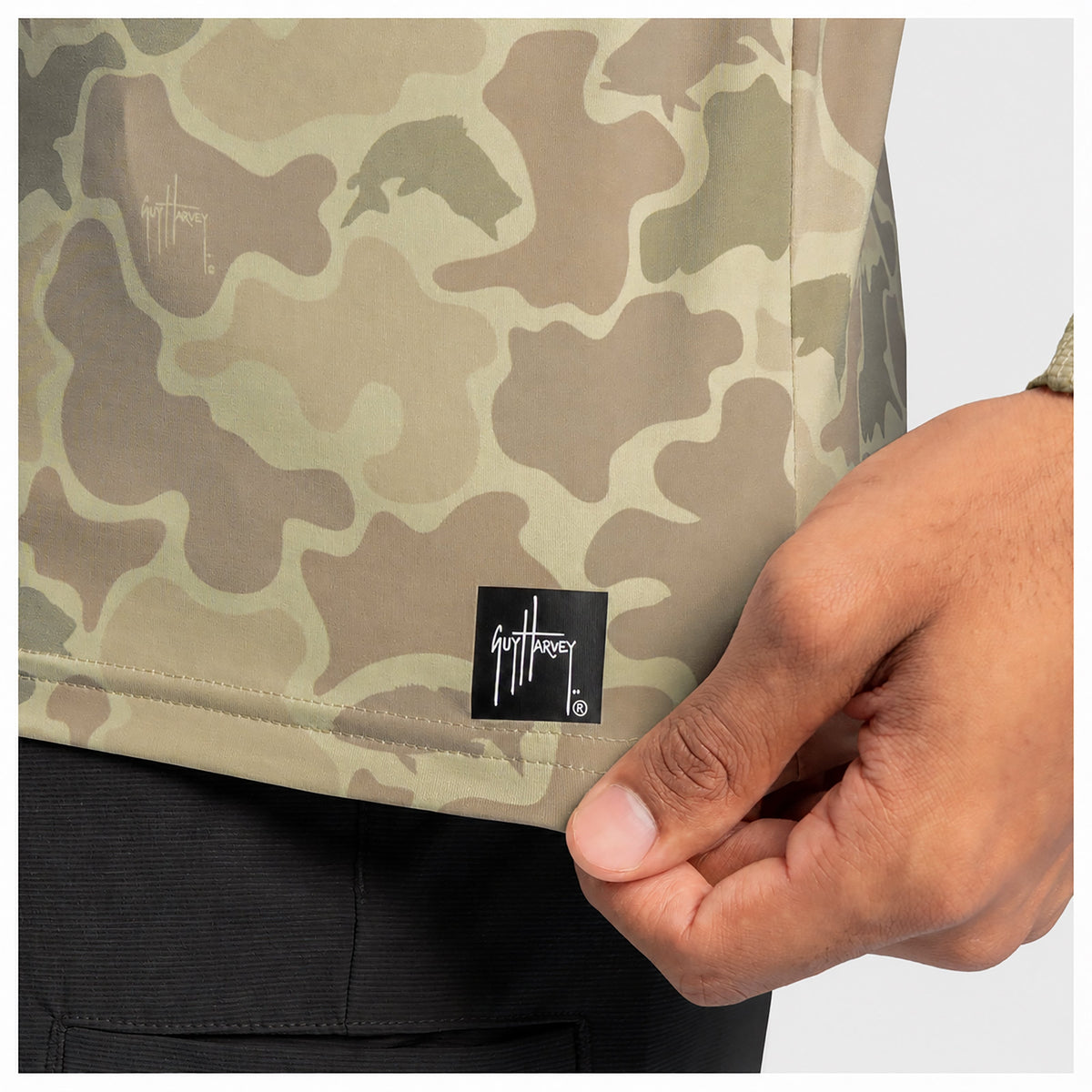 Guy Harvey Men's Marlin Air Sun Protection Printed Crew - Mallard Camo — ALMOND MILK (official product shot)