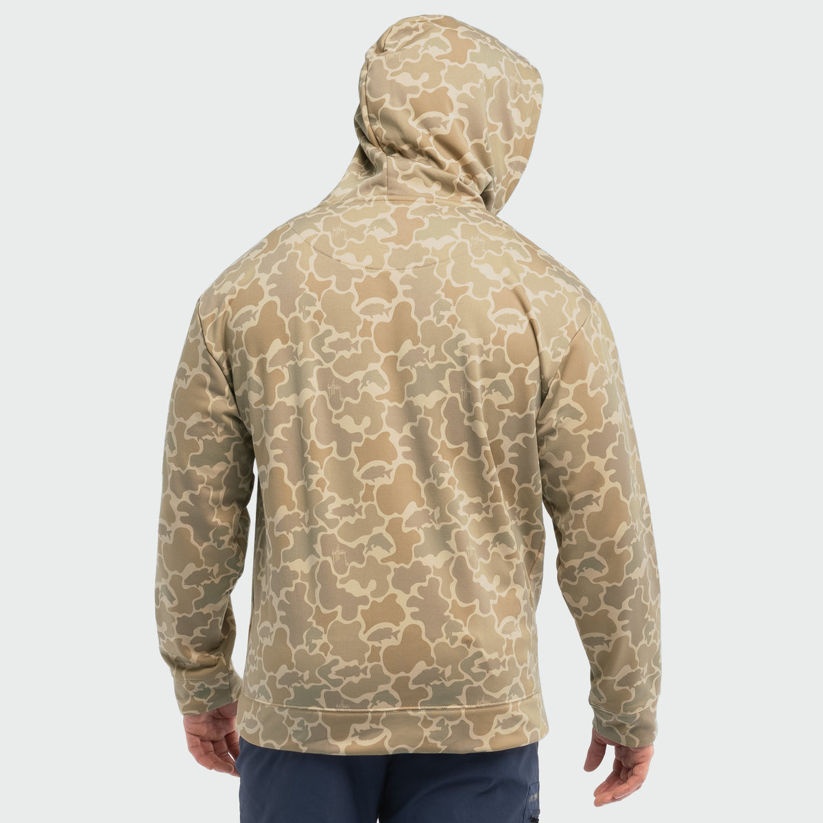 Guy Harvey Navigator Fleece Hoodie - Mallard Camo — ALMOND MILK (official product shot)