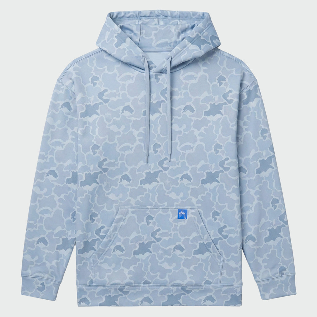 Guy Harvey Navigator Fleece Hoodie - Mallard Camo — WINDWARD BLUE (official product shot)