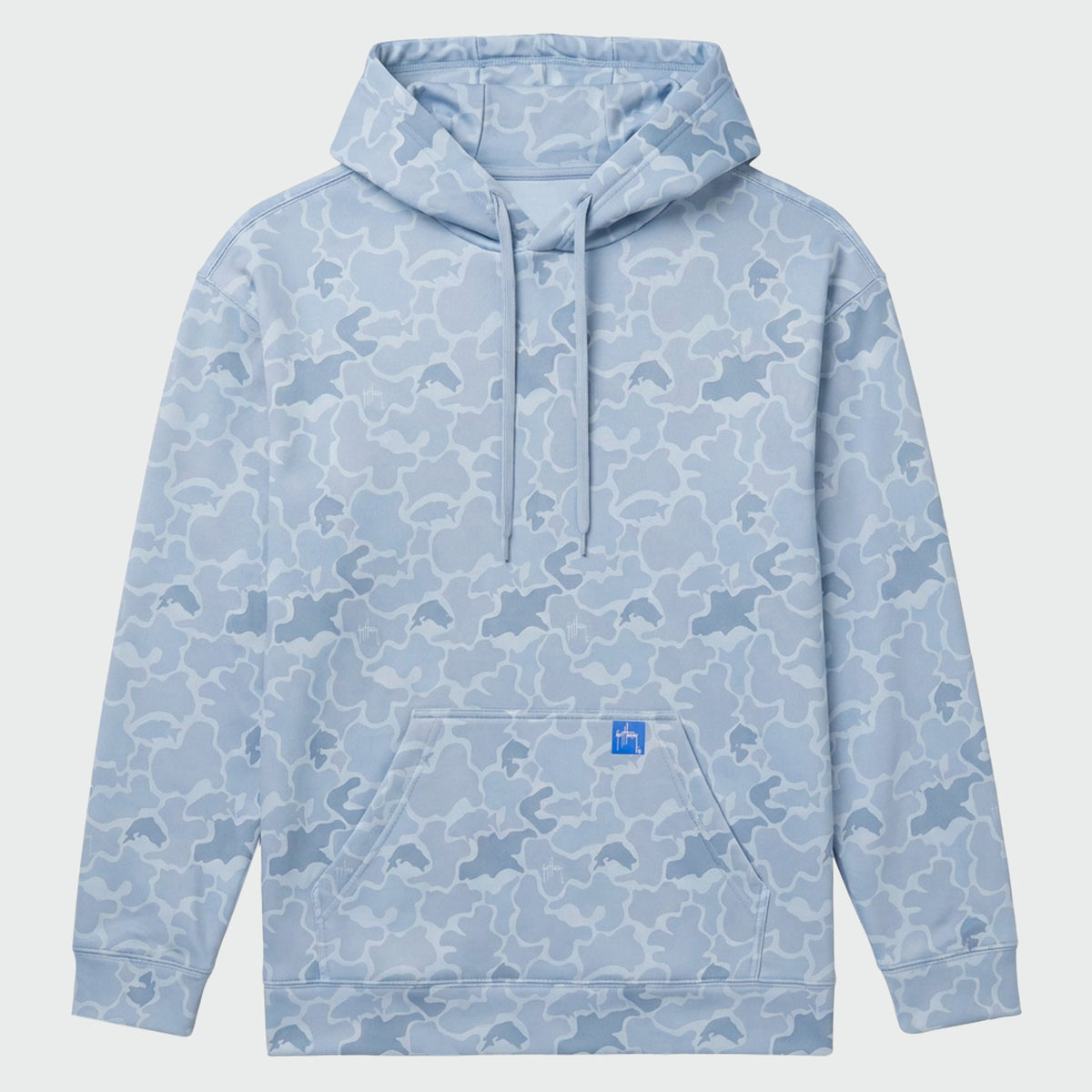 Guy Harvey Navigator Fleece Hoodie - Mallard Camo — WINDWARD BLUE (official product shot)