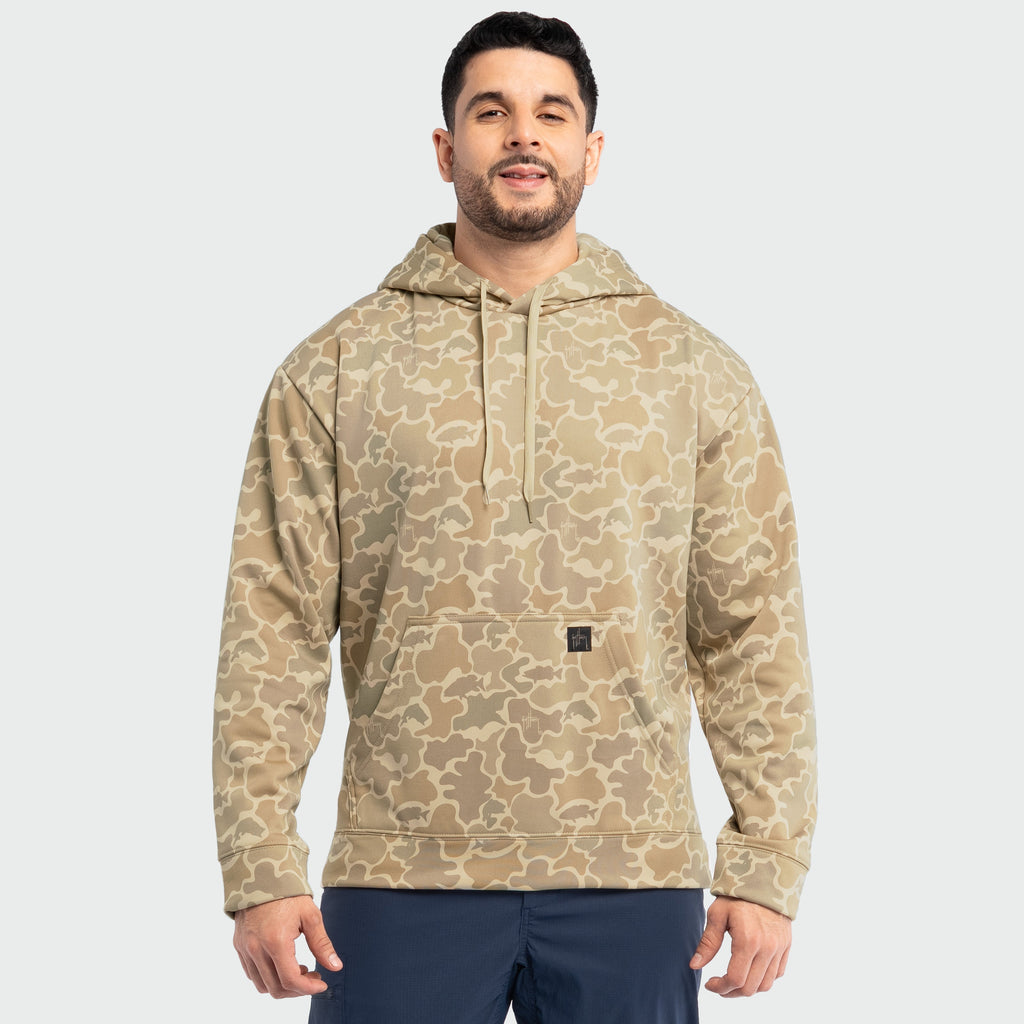 Guy Harvey Navigator Fleece Hoodie - Mallard Camo — ALMOND MILK (official product shot)