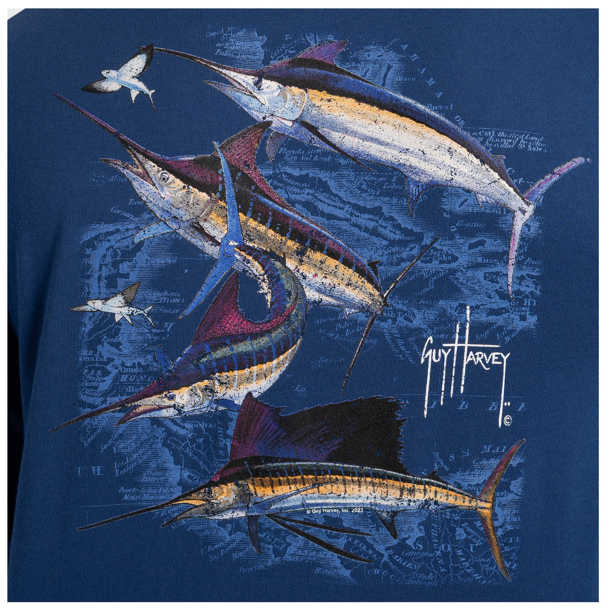 Guy Harvey OG Long Sleeve Pocket Tee - Bill Collector — ESTATE BLUE (official product shot)