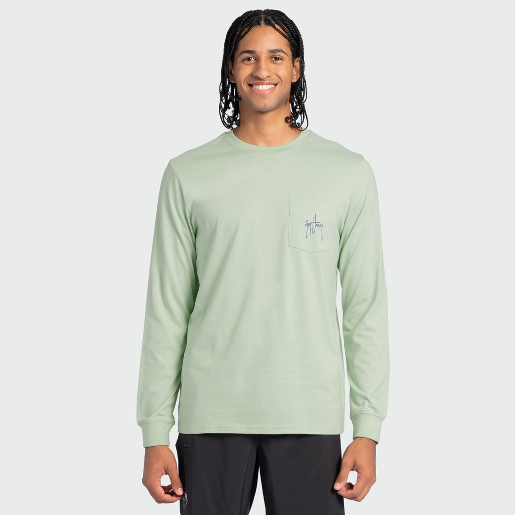 Guy Harvey OG Long Sleeve Pocket Tee - Cutthroat — BLUE SURF (official product shot)