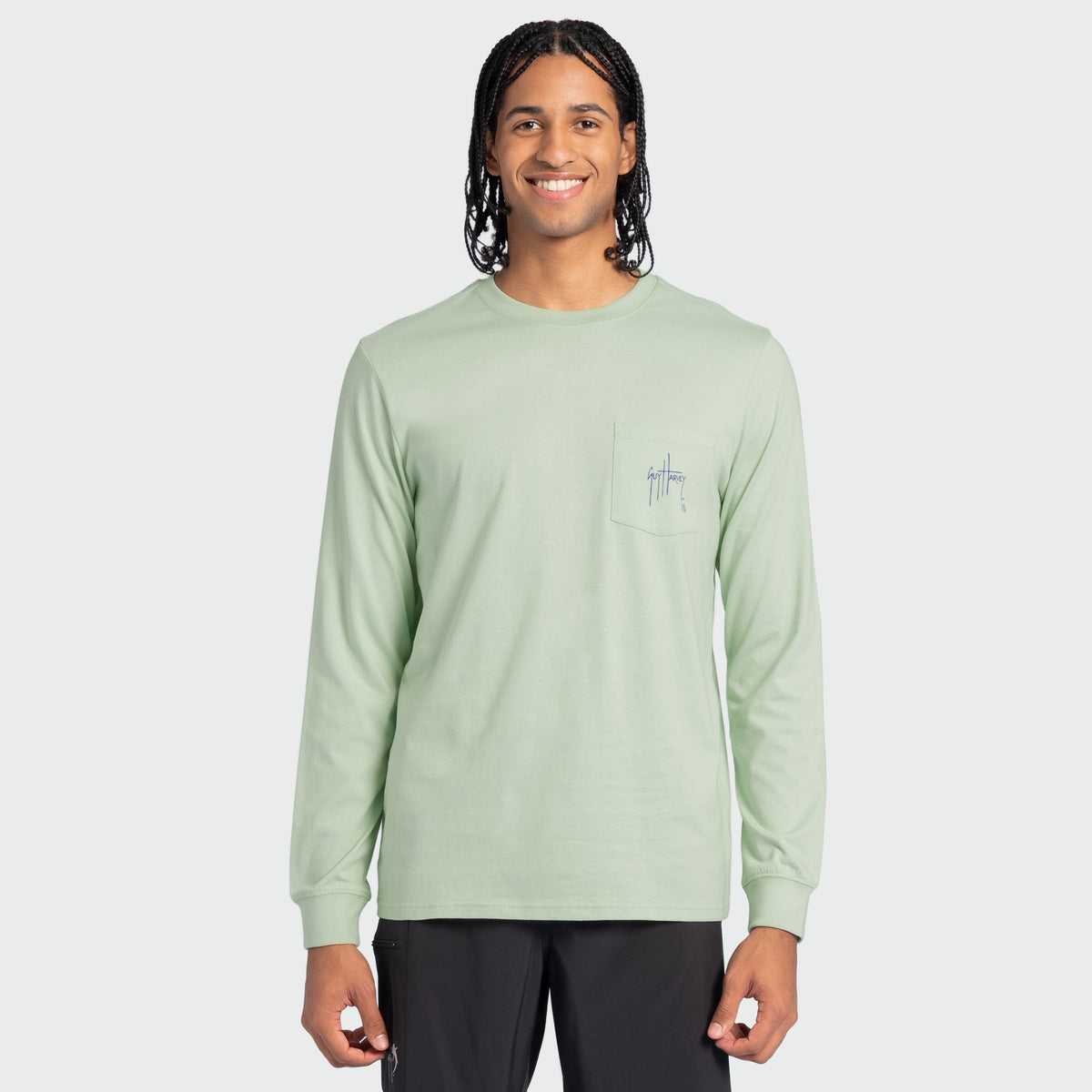 Guy Harvey OG Long Sleeve Pocket Tee - Cutthroat — BLUE SURF (official product shot)