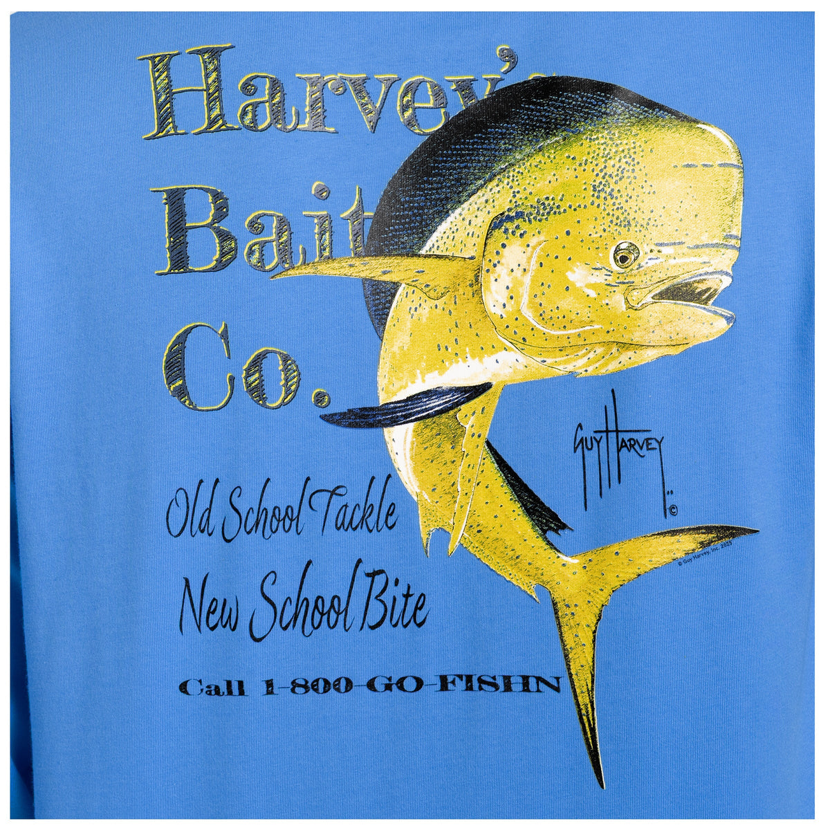Guy Harvey OG Long Sleeve Pocket Tee - Harvey's Bait Co. — AZURE BLUE (official product shot)