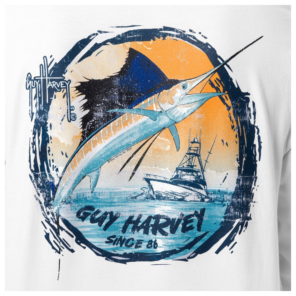 Guy Harvey OG Long Sleeve Pocket Tee - Sunset — BRIGHT WHITE (official product shot)