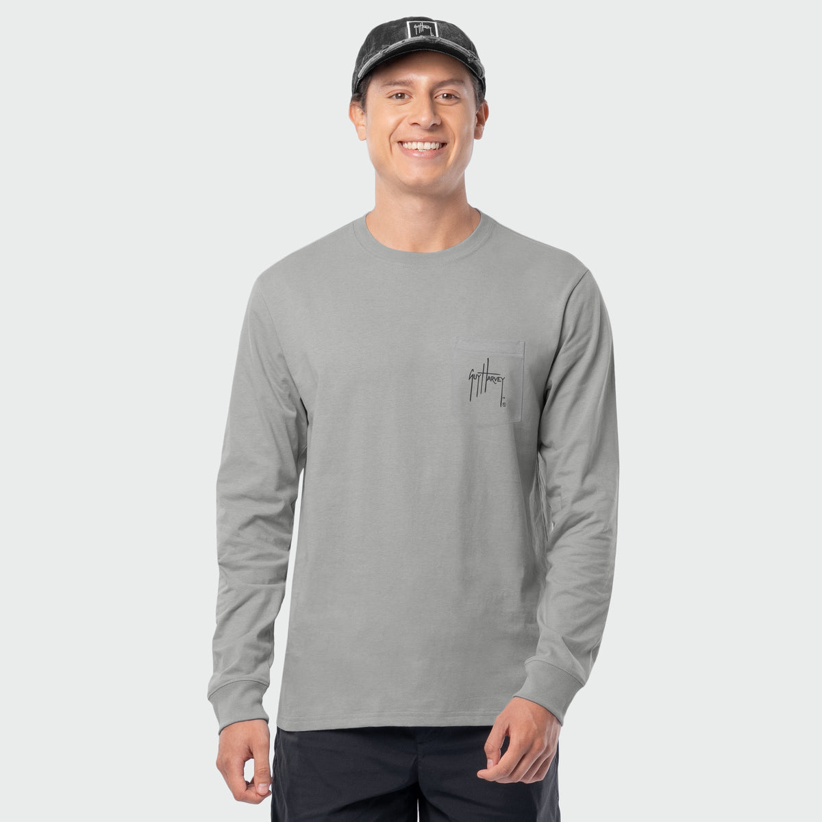 Guy Harvey OG Long Sleeve Tee - Mako Lager — ULTIMATE GREY (official product shot)